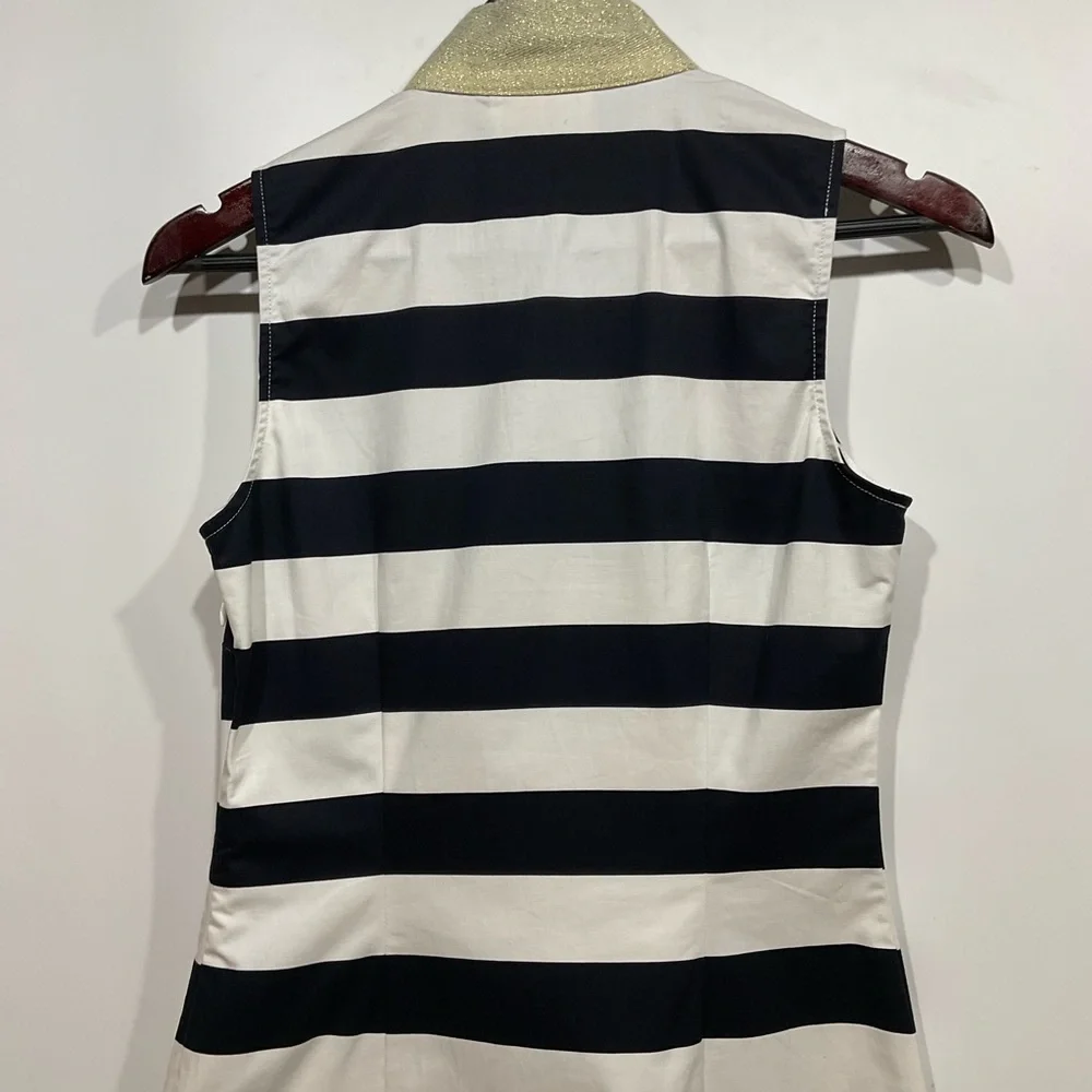 STS Sail to Sable navy & white striped dress gold collar & neckline, side zip XS - Picture 14 of 16